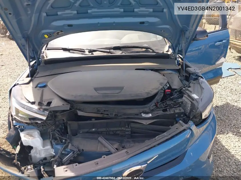 2022 Volvo C40 Recharge Pure Electric P8 Ultimate VIN: YV4ED3GB4N2001342 Lot: 42487954