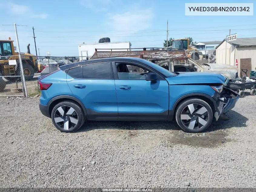 2022 Volvo C40 Recharge Pure Electric P8 Ultimate VIN: YV4ED3GB4N2001342 Lot: 42487954