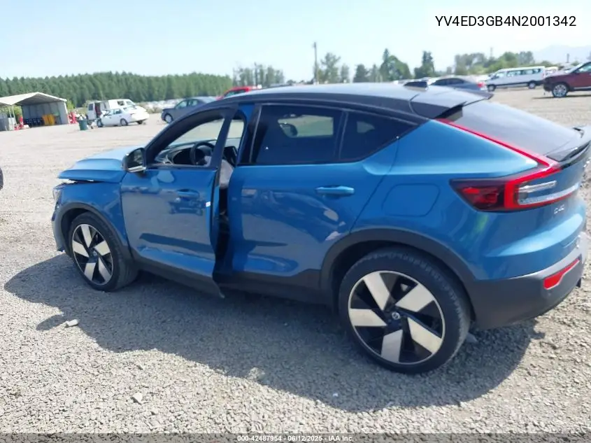 2022 Volvo C40 Recharge Pure Electric P8 Ultimate VIN: YV4ED3GB4N2001342 Lot: 42487954