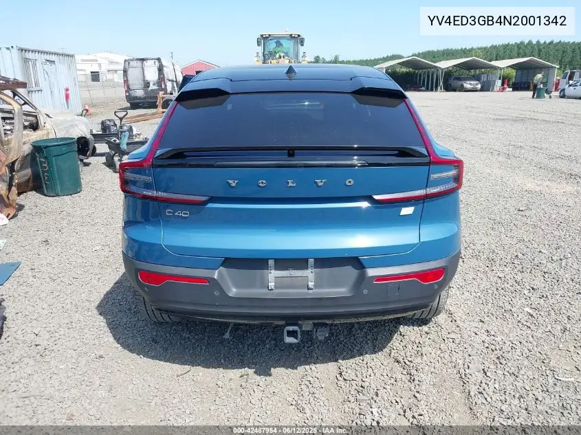2022 Volvo C40 Recharge Pure Electric P8 Ultimate VIN: YV4ED3GB4N2001342 Lot: 42487954