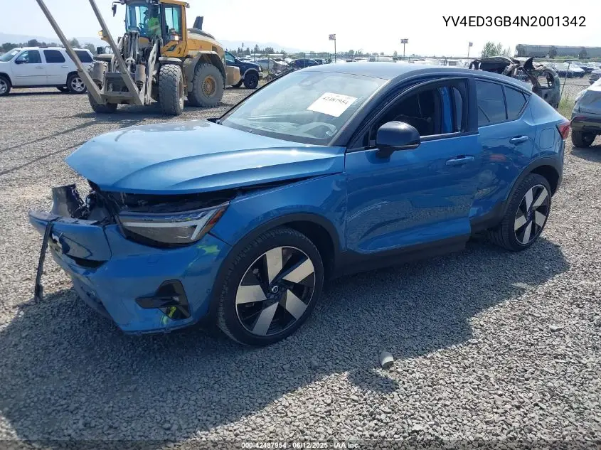 2022 Volvo C40 Recharge Pure Electric P8 Ultimate VIN: YV4ED3GB4N2001342 Lot: 42487954