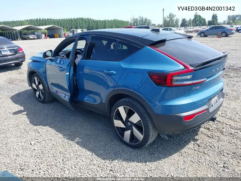 2022 Volvo C40 Recharge Pure Electric P8 Ultimate VIN: YV4ED3GB4N2001342 Lot: 42487954
