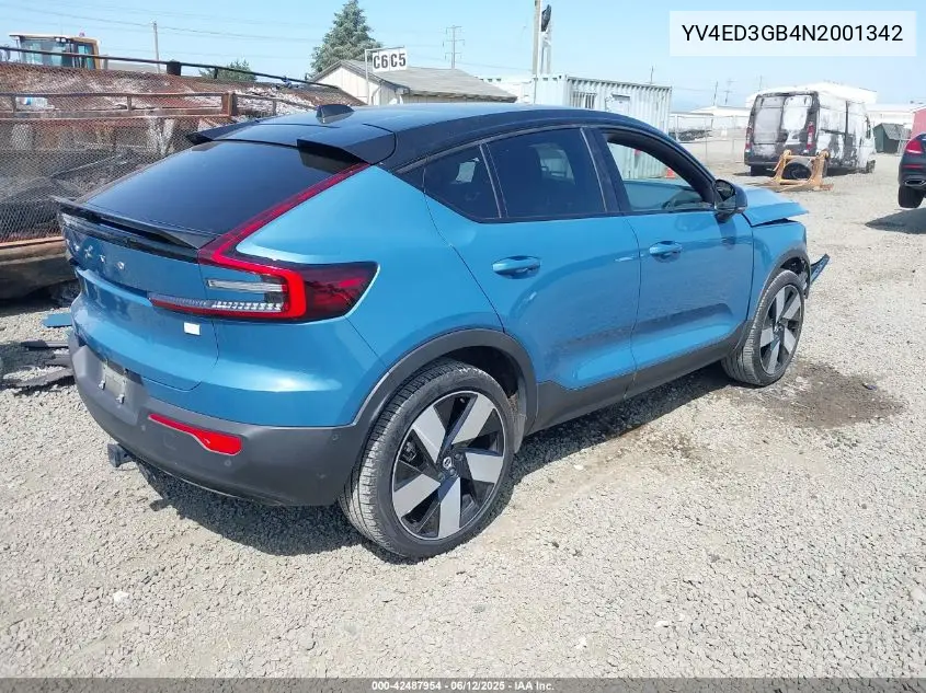 2022 Volvo C40 Recharge Pure Electric P8 Ultimate VIN: YV4ED3GB4N2001342 Lot: 42487954