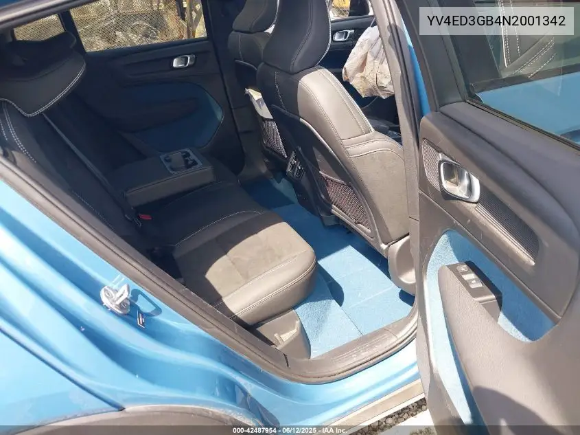 2022 Volvo C40 Recharge Pure Electric P8 Ultimate VIN: YV4ED3GB4N2001342 Lot: 42487954