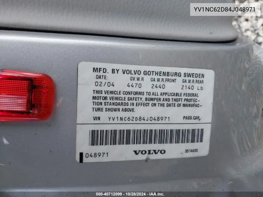 2004 Volvo C70 Ht VIN: YV1NC62D84J048971 Lot: 40712099
