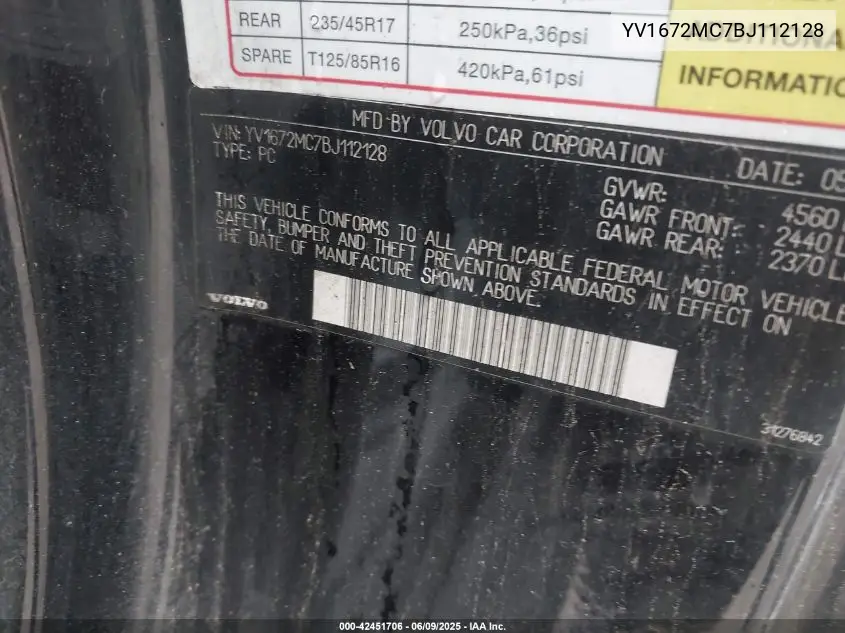 2011 Volvo C70 T5 VIN: YV1672MC7BJ112128 Lot: 42451706