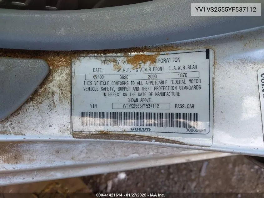 2000 Volvo S40 A/As VIN: YV1VS2555YF537112 Lot: 41421614