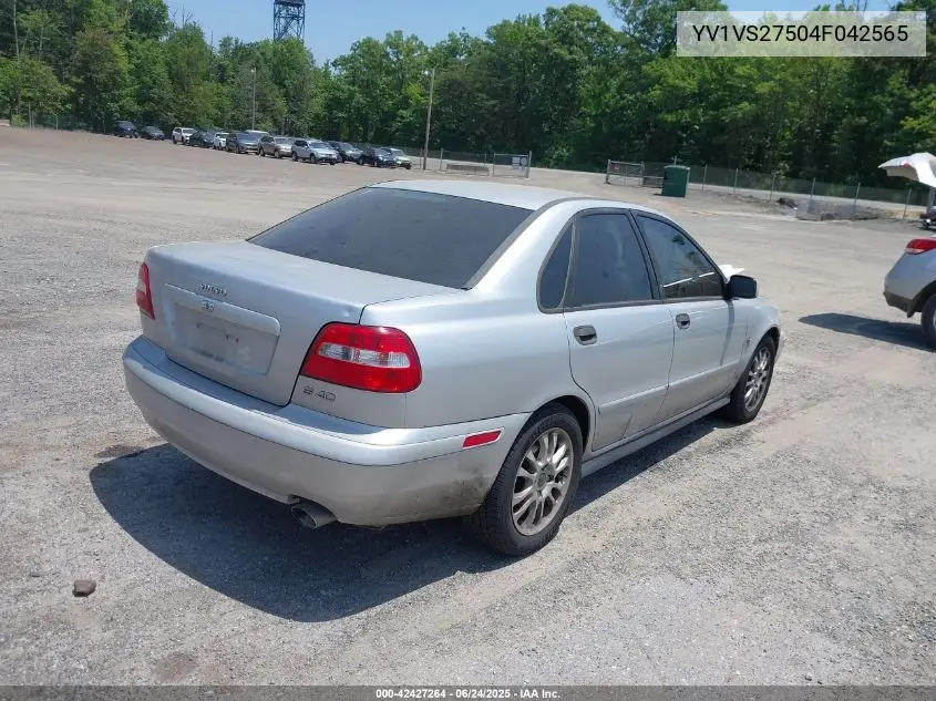 2004 Volvo S40 A/Lse VIN: YV1VS27504F042565 Lot: 42427264