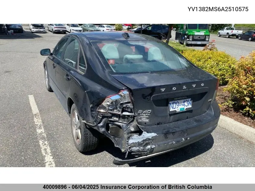2010 Volvo S40 VIN: YV1382MS6A2510575 Lot: 40009896