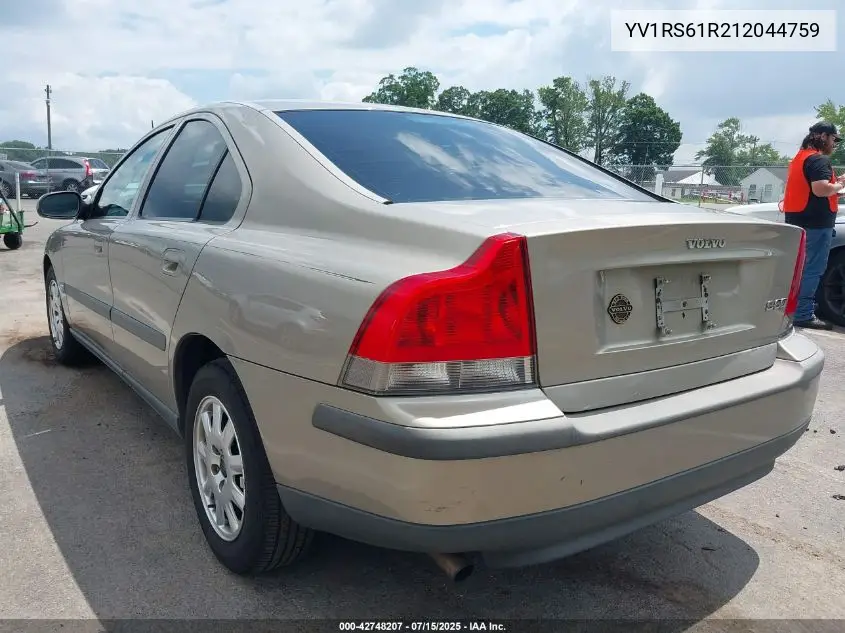 2001 Volvo S60 2.4 VIN: YV1RS61R212044759 Lot: 42748207