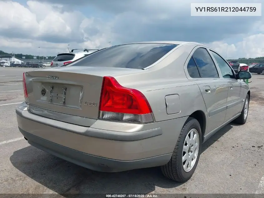 2001 Volvo S60 2.4 VIN: YV1RS61R212044759 Lot: 42748207