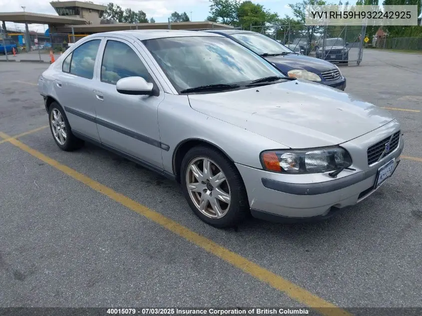 2003 Volvo S60 VIN: YV1RH59H932242925 Lot: 40015079