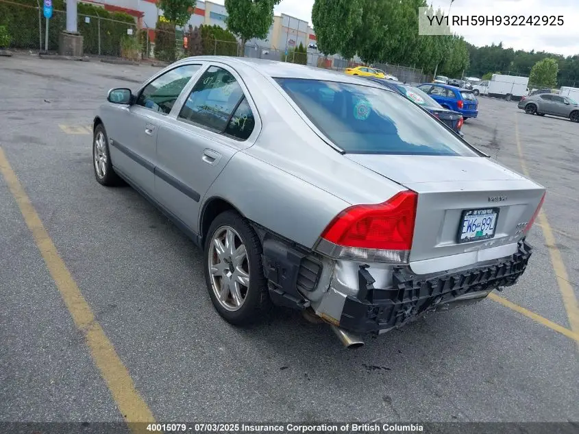 2003 Volvo S60 VIN: YV1RH59H932242925 Lot: 40015079