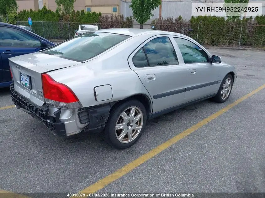 2003 Volvo S60 VIN: YV1RH59H932242925 Lot: 40015079