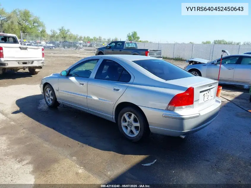 2005 Volvo S60 2.4 VIN: YV1RS640452450643 Lot: 42153240