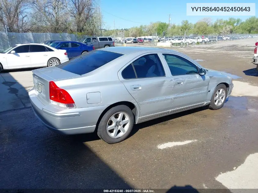 2005 Volvo S60 2.4 VIN: YV1RS640452450643 Lot: 42153240
