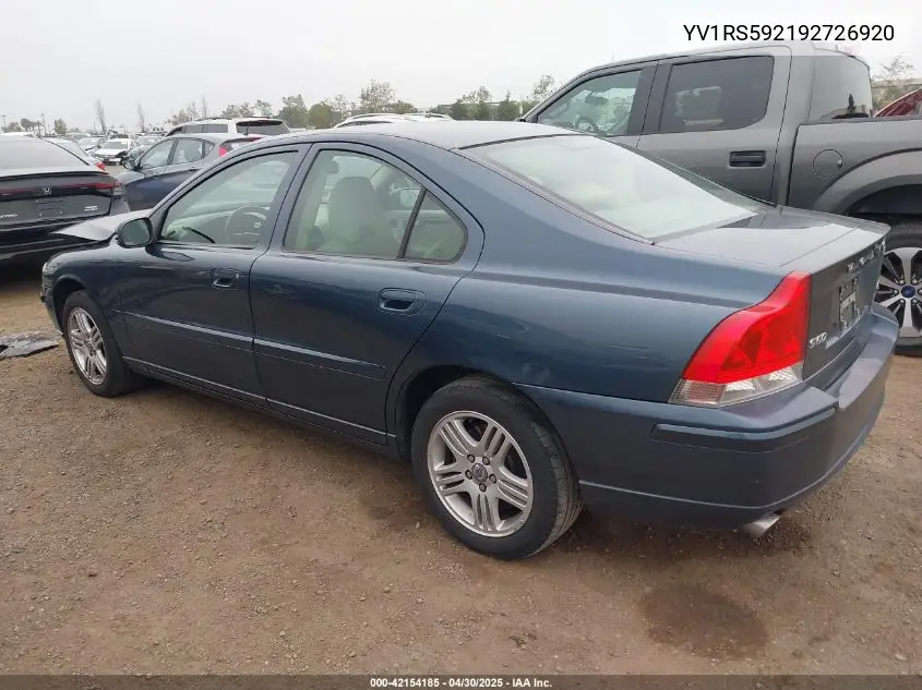 2009 Volvo S60 2.5T/2.5T Special Edition VIN: YV1RS592192726920 Lot: 42154185