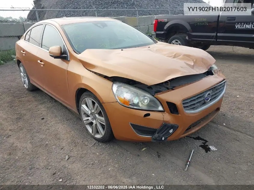 2011 Volvo S60 T6 VIN: YV1902FH1B2017603 Lot: 12332202