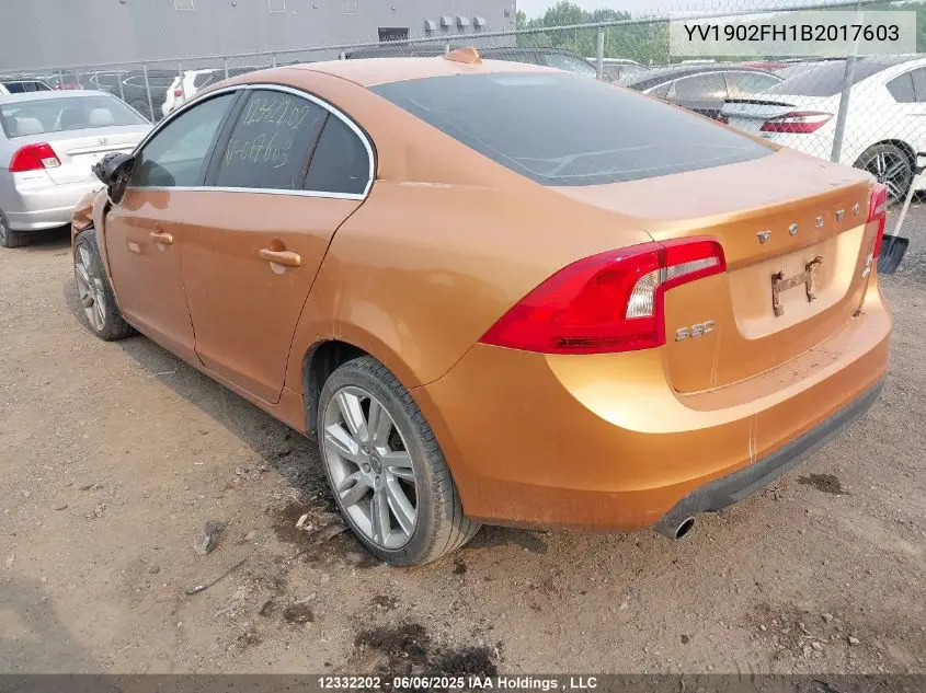 2011 Volvo S60 T6 VIN: YV1902FH1B2017603 Lot: 12332202