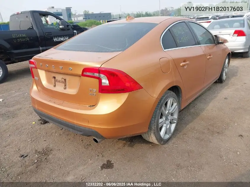 2011 Volvo S60 T6 VIN: YV1902FH1B2017603 Lot: 12332202