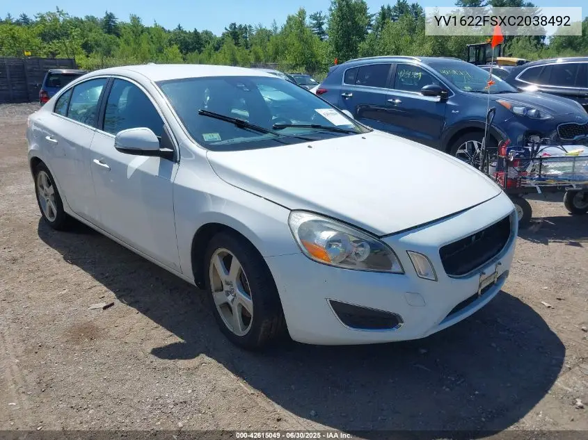2012 Volvo S60 T5 VIN: YV1622FSXC2038492 Lot: 42615049