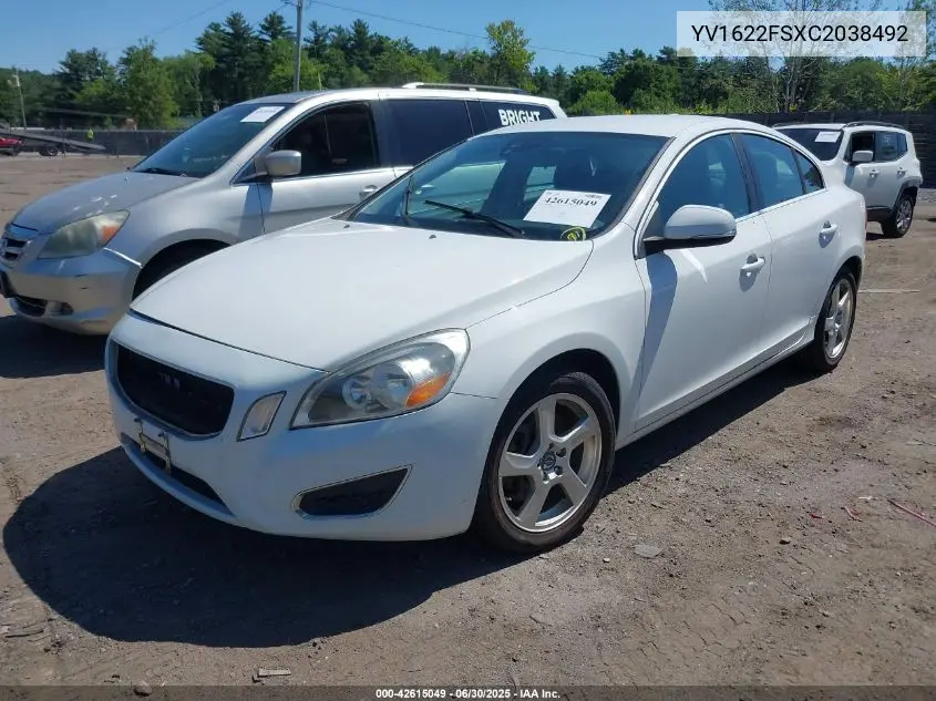 2012 Volvo S60 T5 VIN: YV1622FSXC2038492 Lot: 42615049