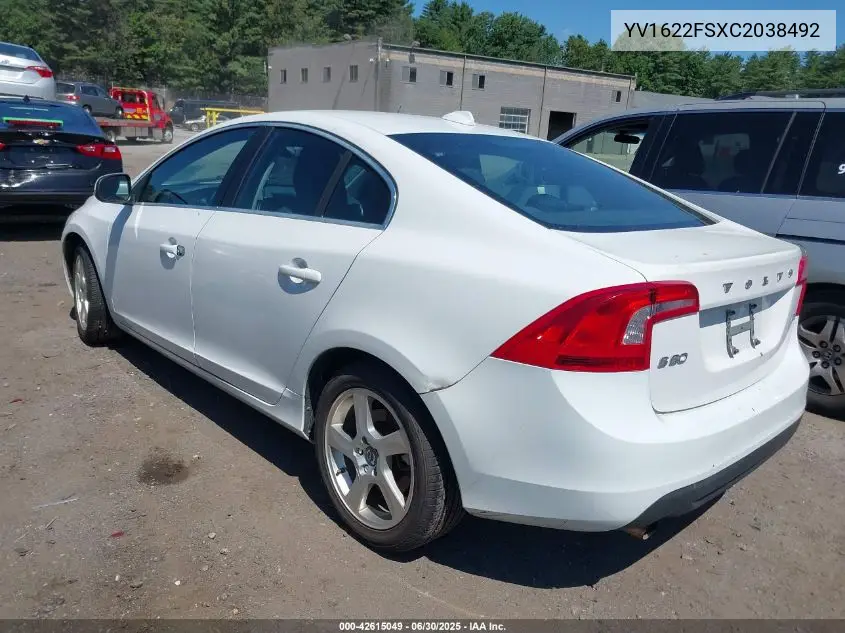 2012 Volvo S60 T5 VIN: YV1622FSXC2038492 Lot: 42615049