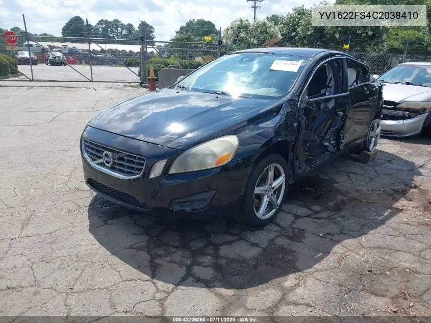 2012 Volvo S60 T5 VIN: YV1622FS4C2038410 Lot: 42706260