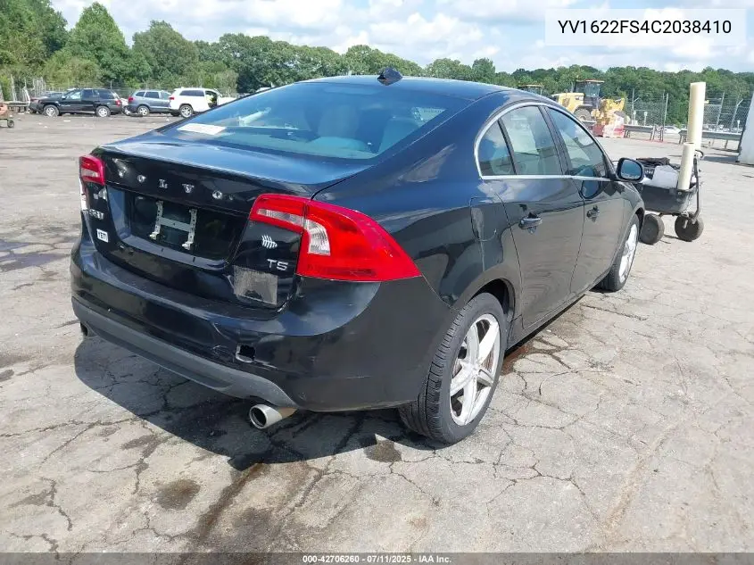 2012 Volvo S60 T5 VIN: YV1622FS4C2038410 Lot: 42706260