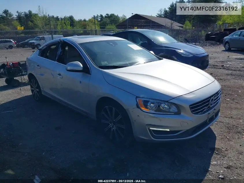 2015 Volvo S60 T5 Premier Plus VIN: YV140MFC0F2316192 Lot: 42237991