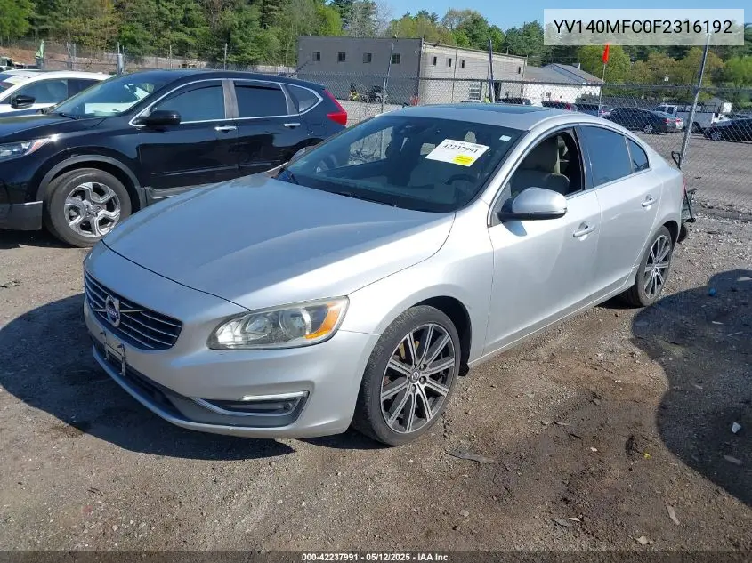2015 Volvo S60 T5 Premier Plus VIN: YV140MFC0F2316192 Lot: 42237991