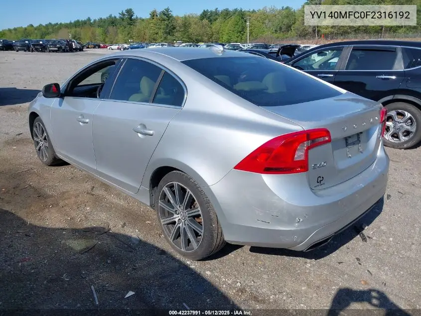 2015 Volvo S60 T5 Premier Plus VIN: YV140MFC0F2316192 Lot: 42237991