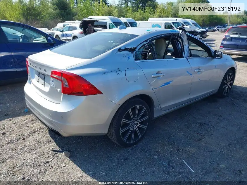 2015 Volvo S60 T5 Premier Plus VIN: YV140MFC0F2316192 Lot: 42237991