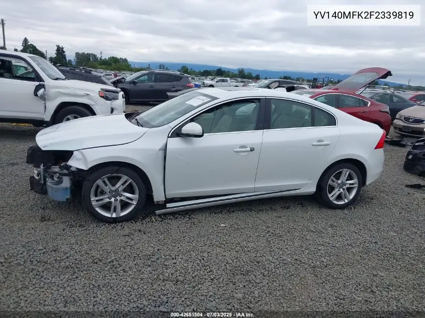 2015 Volvo S60 T5 Premier VIN: YV140MFK2F2339819 Lot: 42651504