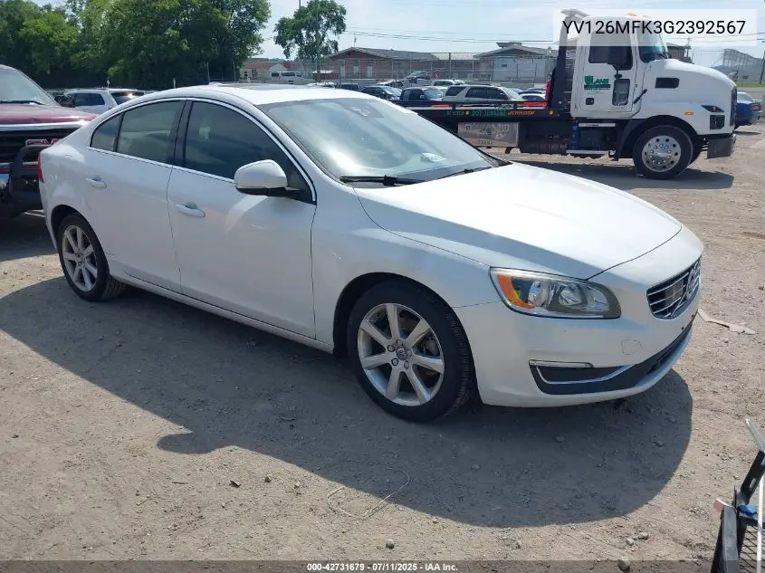 2016 Volvo S60 T5 Drive-E Premier VIN: YV126MFK3G2392567 Lot: 42731679