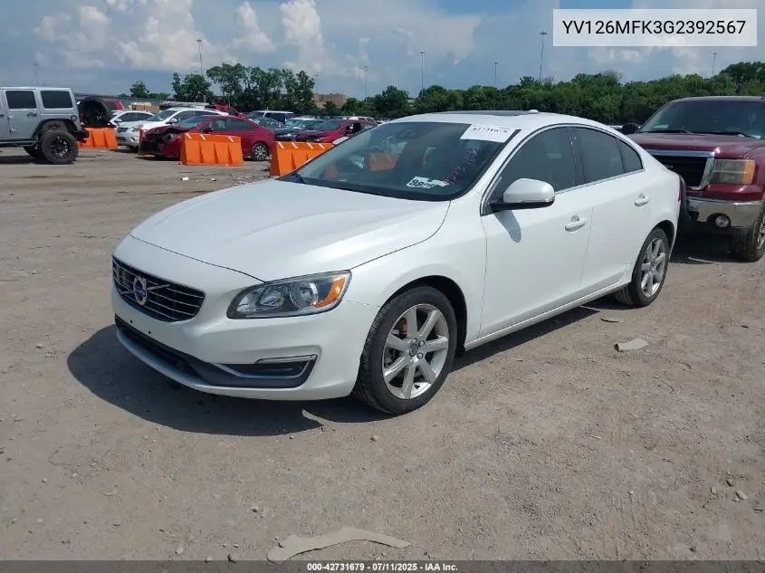 2016 Volvo S60 T5 Drive-E Premier VIN: YV126MFK3G2392567 Lot: 42731679