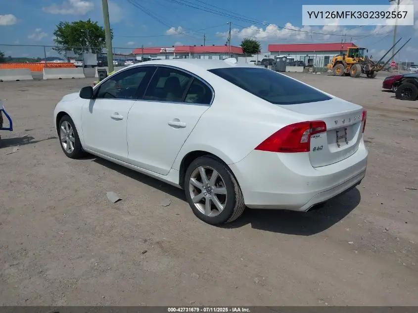 2016 Volvo S60 T5 Drive-E Premier VIN: YV126MFK3G2392567 Lot: 42731679