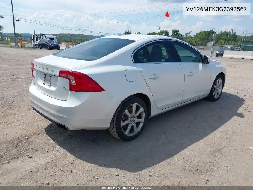 2016 Volvo S60 T5 Drive-E Premier VIN: YV126MFK3G2392567 Lot: 42731679