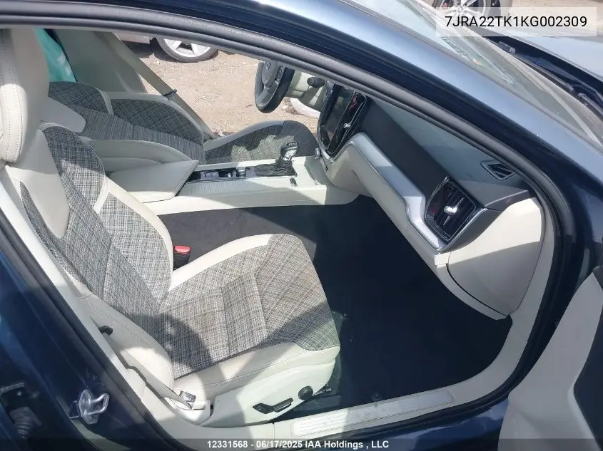 2019 Volvo S60 T6 Momentum VIN: 7JRA22TK1KG002309 Lot: 12331568