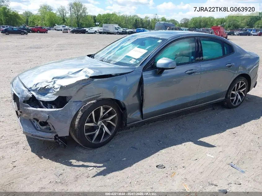 2020 Volvo S60 T6 Momentum VIN: 7JRA22TK8LG063920 Lot: 42213044