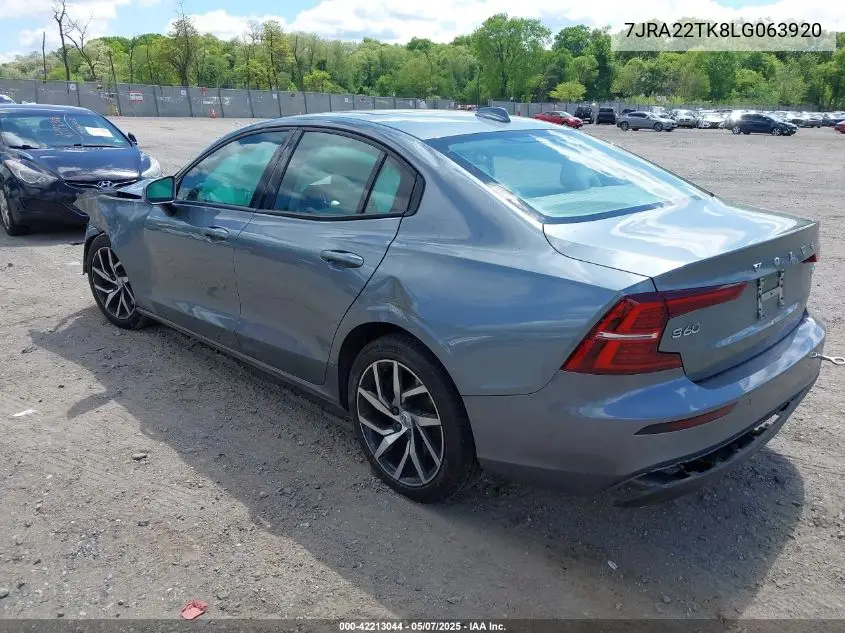 2020 Volvo S60 T6 Momentum VIN: 7JRA22TK8LG063920 Lot: 42213044