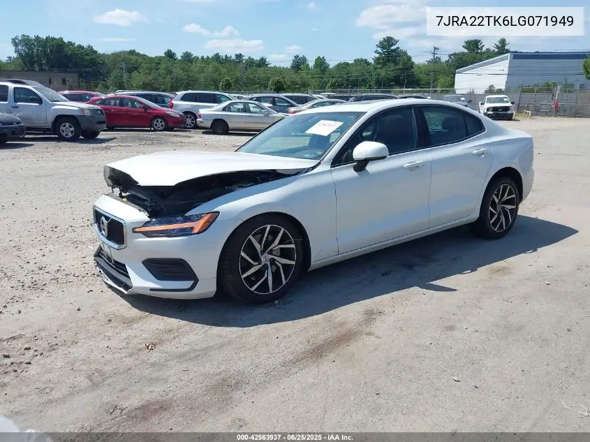 2020 Volvo S60 T6 Momentum VIN: 7JRA22TK6LG071949 Lot: 42563937