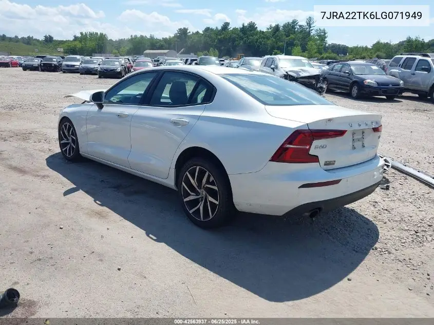 2020 Volvo S60 T6 Momentum VIN: 7JRA22TK6LG071949 Lot: 42563937