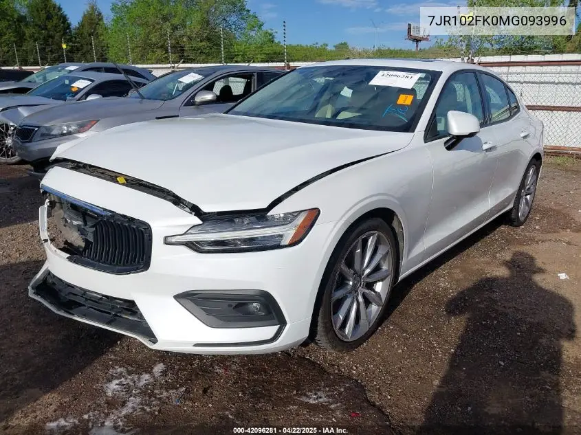 2021 Volvo S60 T5 Momentum VIN: 7JR102FK0MG093996 Lot: 42096281