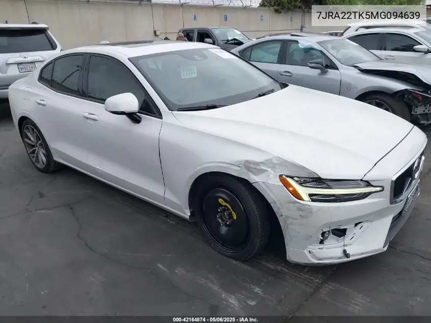 2021 Volvo S60 T6 Momentum VIN: 7JRA22TK5MG094639 Lot: 42164874