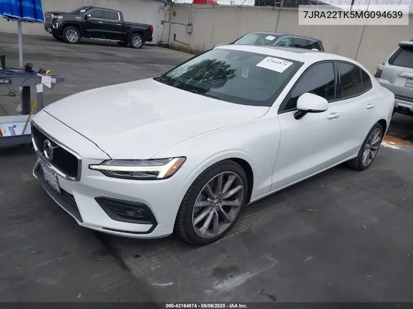 2021 Volvo S60 T6 Momentum VIN: 7JRA22TK5MG094639 Lot: 42164874