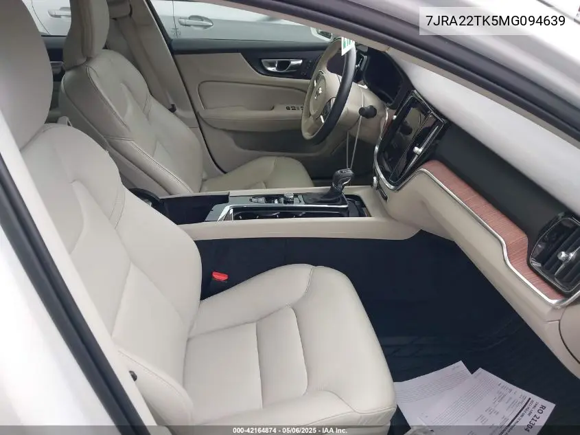 2021 Volvo S60 T6 Momentum VIN: 7JRA22TK5MG094639 Lot: 42164874