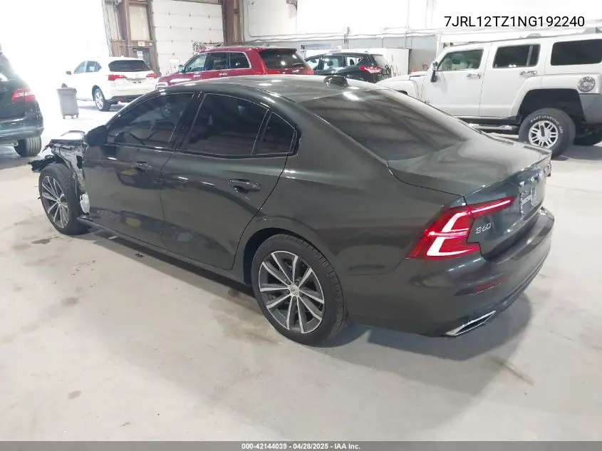 2022 Volvo S60 B5 Black Edition Momentum/B5 Inscription/B5 Momentum VIN: 7JRL12TZ1NG192240 Lot: 42144039
