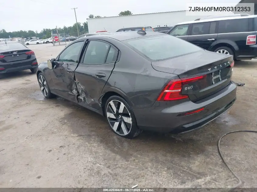 2024 Volvo S60 Recharge Plug-In Hybrid T8 Ultimate Dark Theme VIN: 7JRH60FM0RG312353 Lot: 42538428