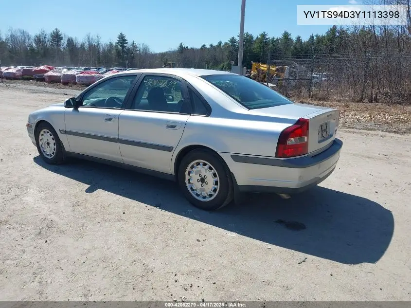 2000 Volvo S80 2.9 VIN: YV1TS94D3Y1113398 Lot: 42062279
